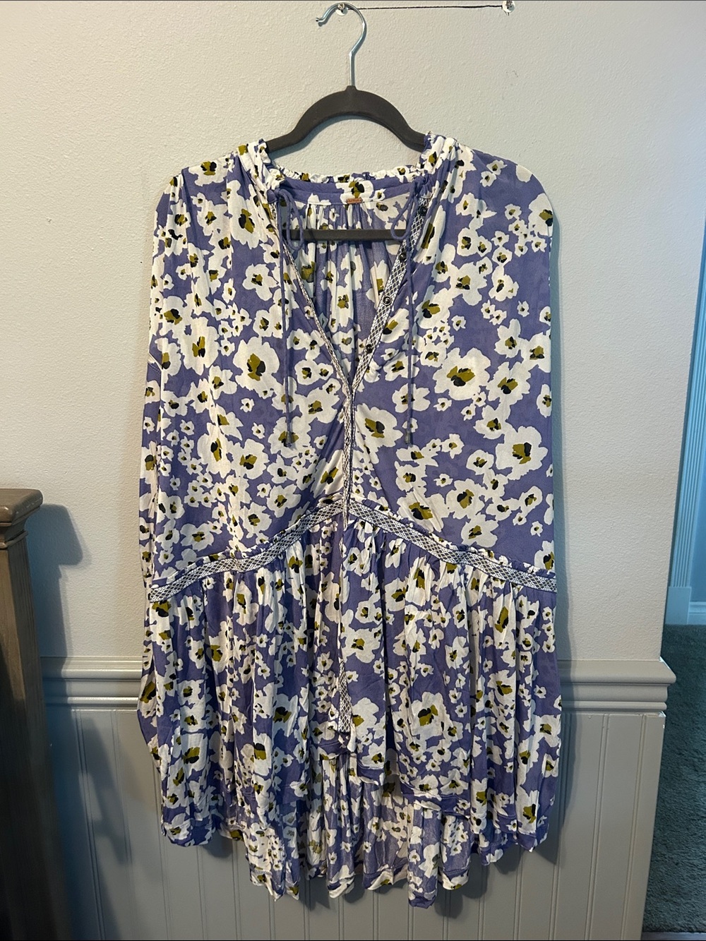 Free People Lavender Floral Tie-Front Tunic